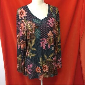 Johnny Was knit tunic top mixed print floral size 2X